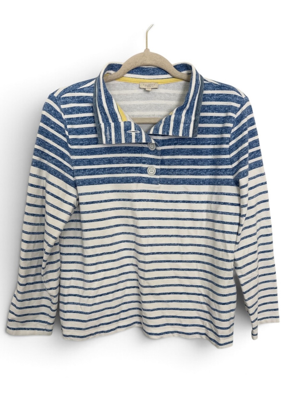 Talbots Blue & White Striped Button-Collar Pullover Knit Top – Petite Medium